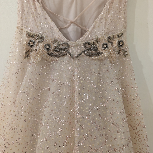 Rose Gold Wedding Dress Tara Keely 2750 Sparkle Low Back Long Removable Train - Picture 4 of 13